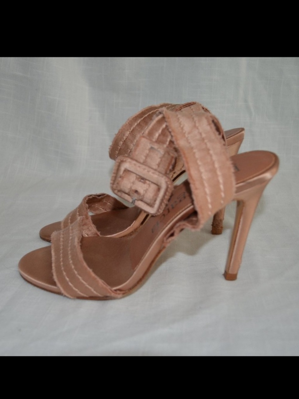 Sz 37 6.5 Pedro Garcia Blush Pink Satin Ankle Strap 4" Heels